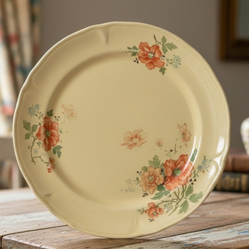 Vintage Mt. Clemens Pottery Floral Yellow Dinner Plate